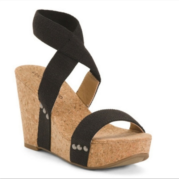 LUCKY BRAND | Marinah Black stretch wedge sandals heels women’s 9 - Picture 2 of 9